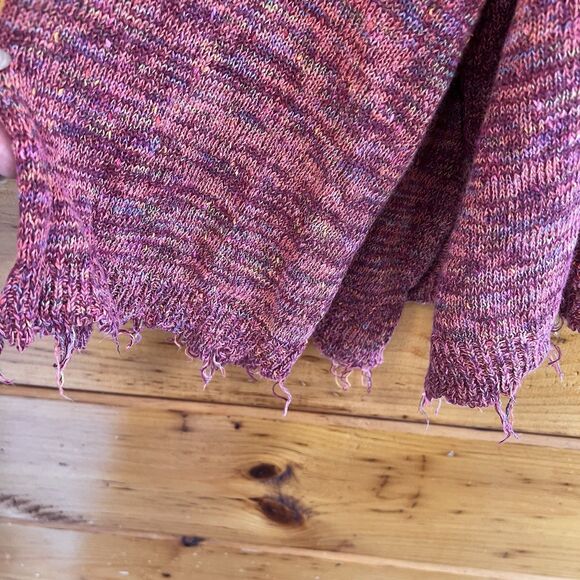 Free People Prism Pullover Sweater Oversized Slouchy Raw Edge Coral Red Size S - Picture 5 of 6